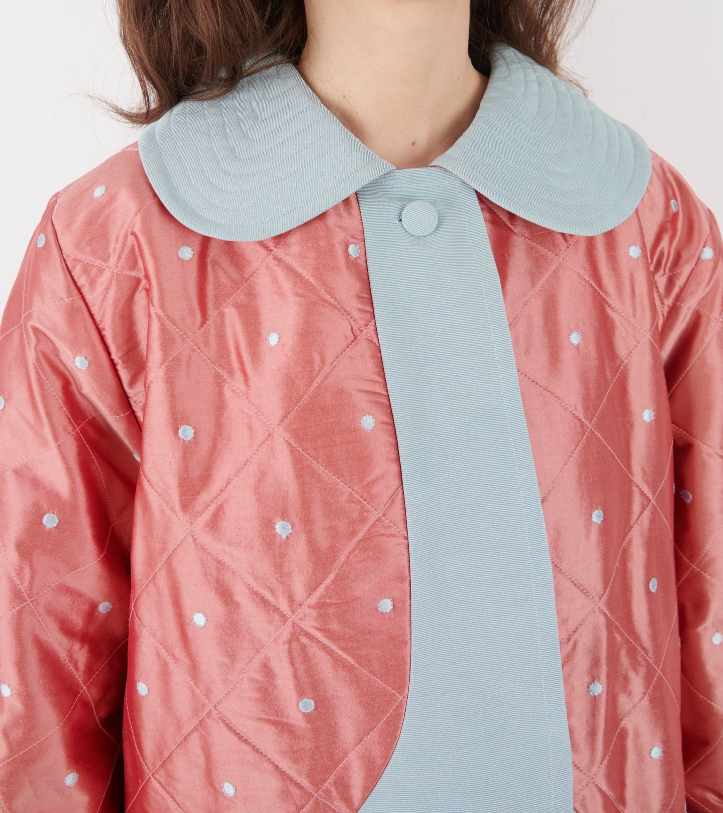 Daisy Jacket Silk Peach Blue Dots