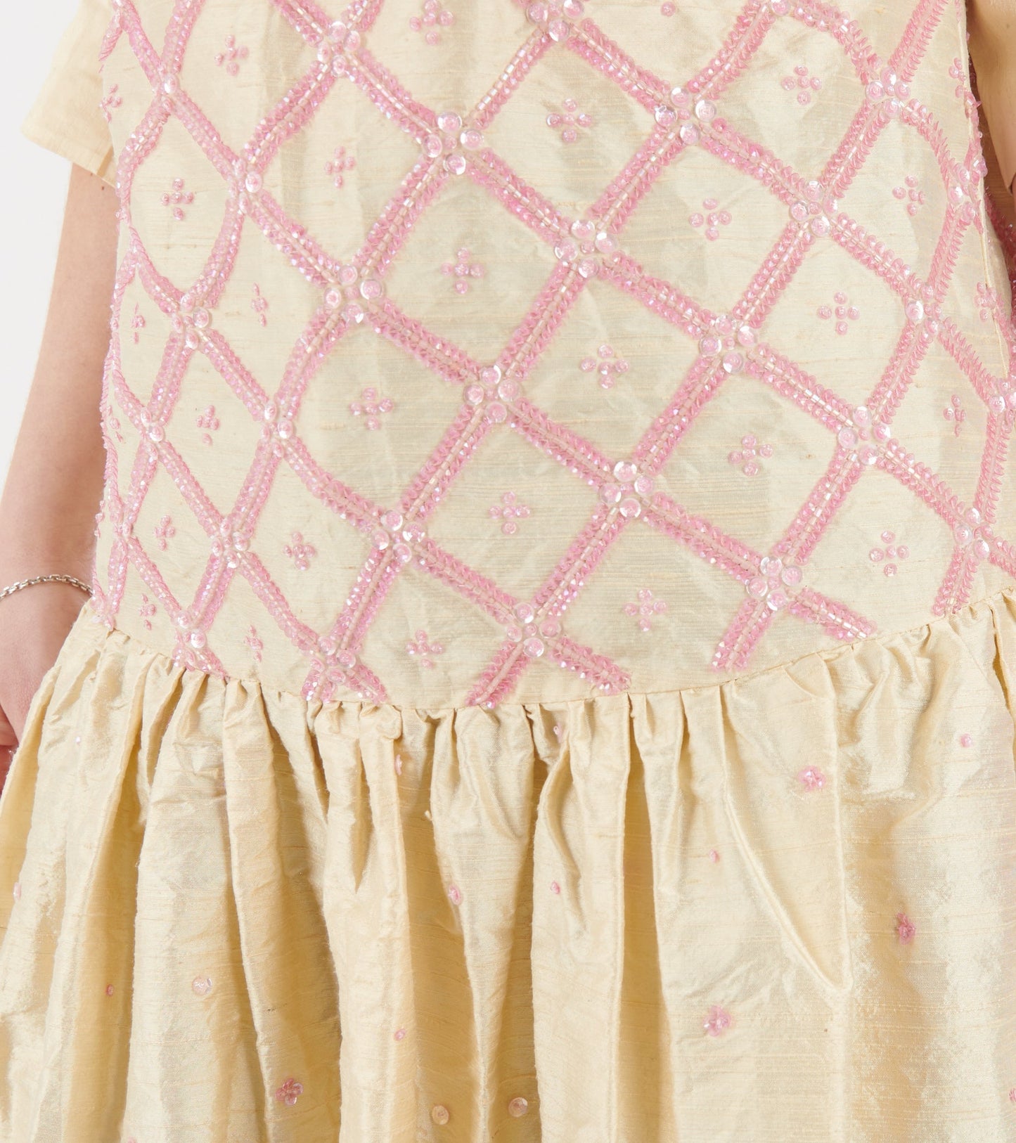 Sonya Dress Silk White Pink Pearls