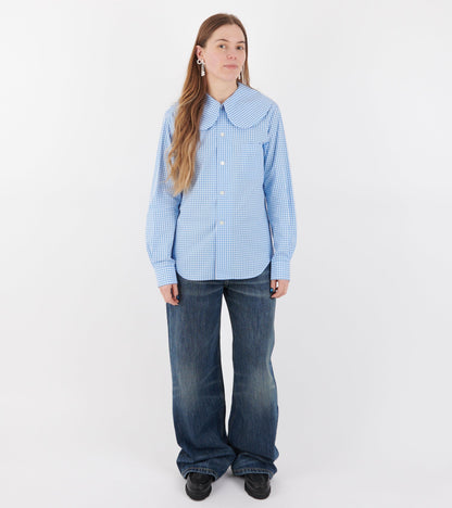 Big Round Collar Check Shirt Light Blue/White