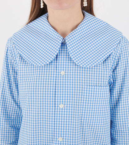 Big Round Collar Check Shirt Light Blue/White