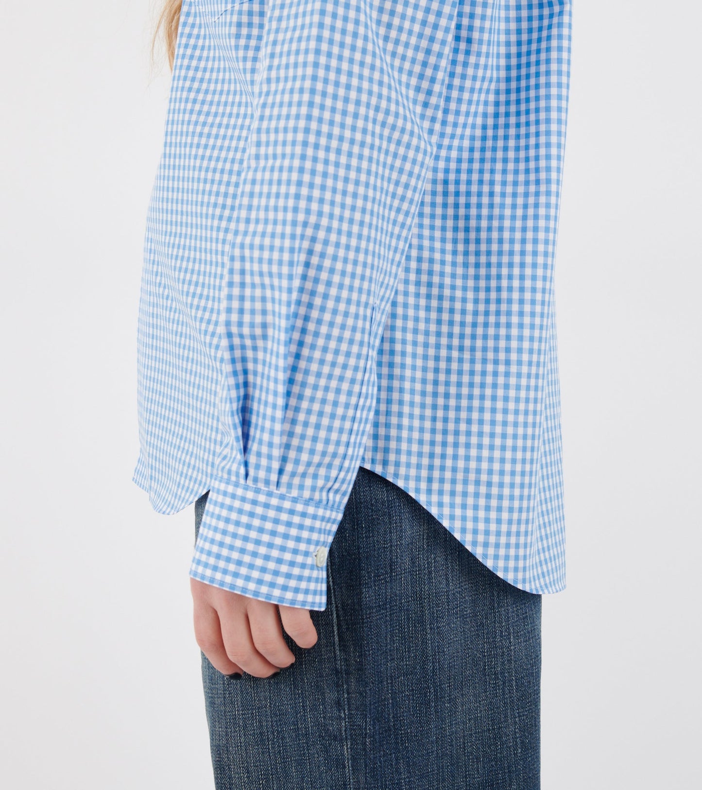 Big Round Collar Check Shirt Light Blue/White