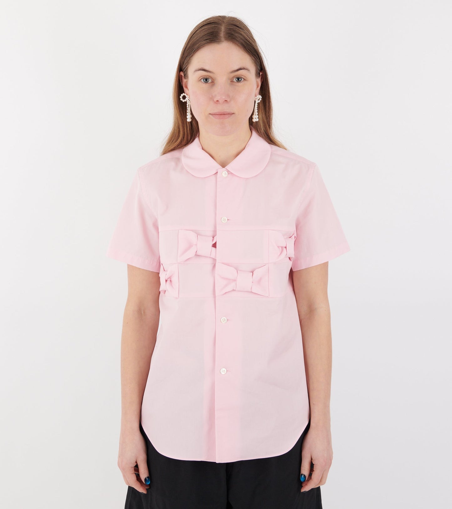 S/S Poplin Bow Shirt Light Pink