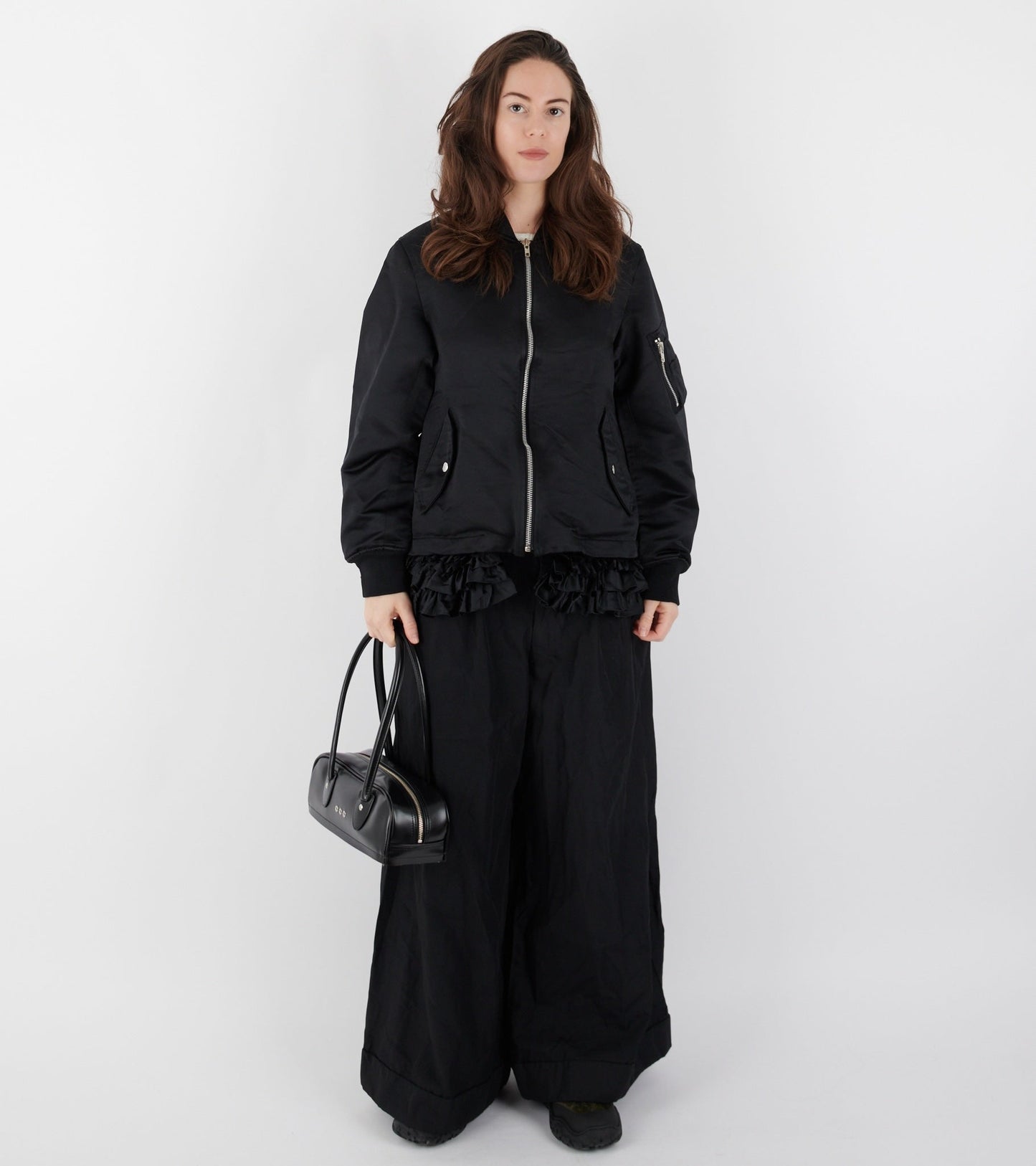 Ruffle Bomber Jacket Black