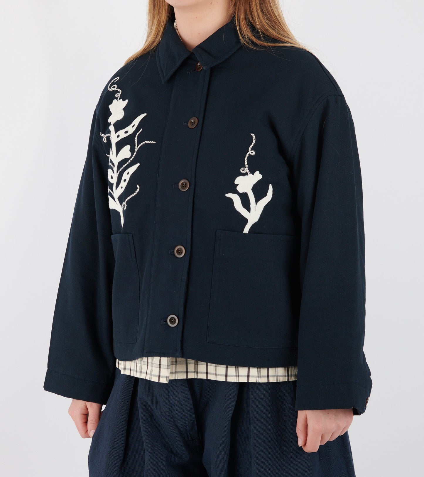 Applique Pea Shoot Jacket Dark Denim