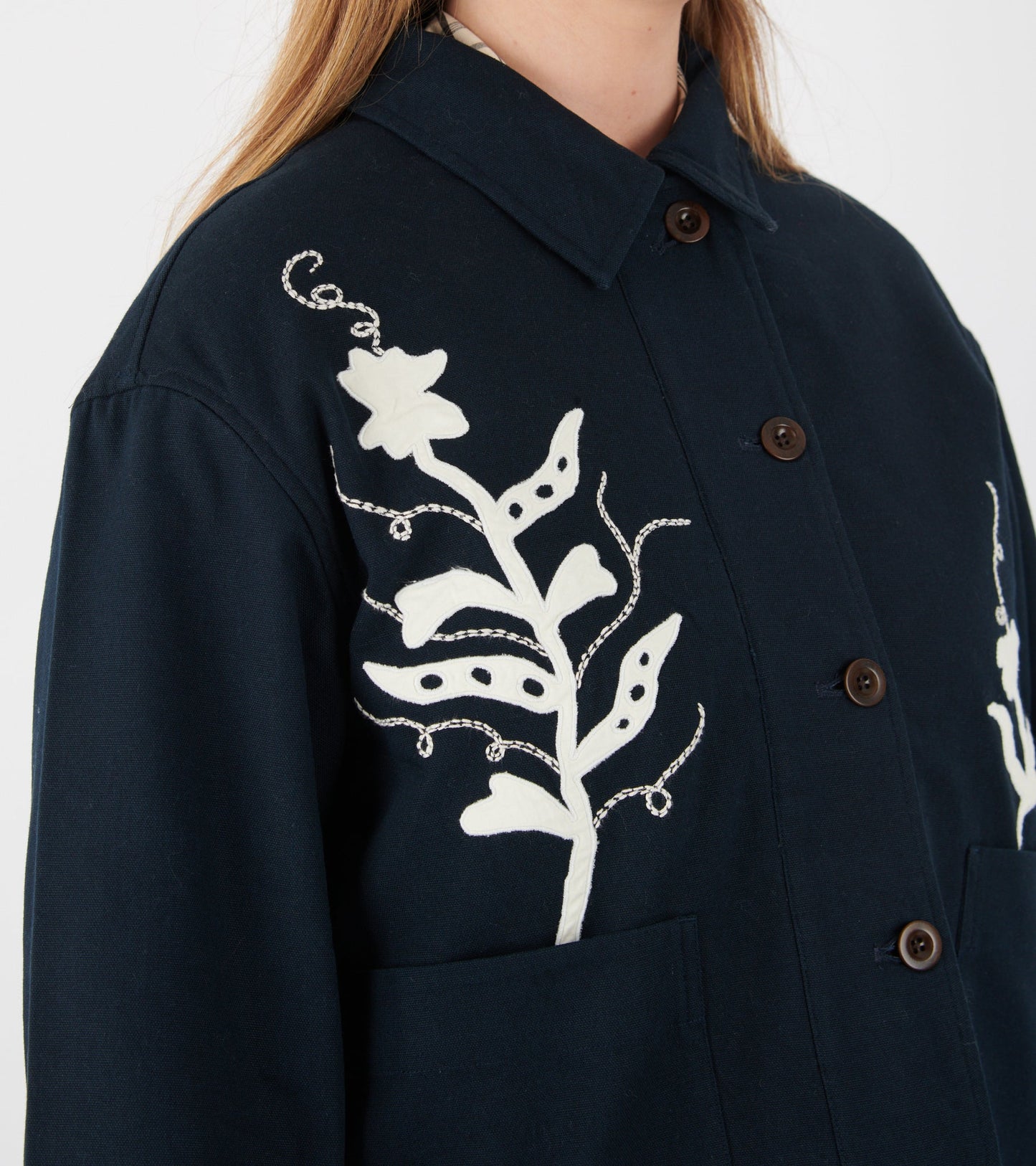 Applique Pea Shoot Jacket Dark Denim