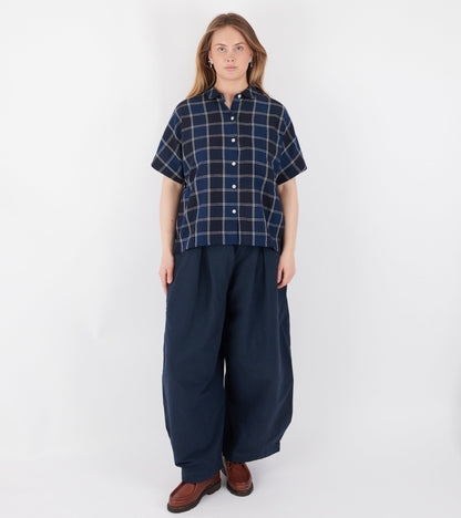 Market Check Cotton Linen Shirt Denim Blue
