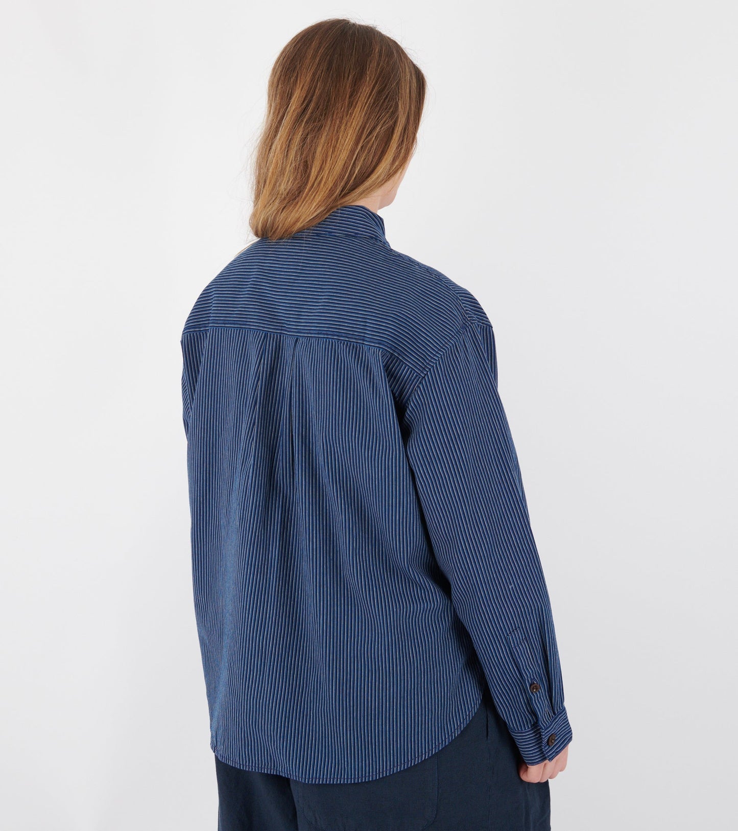 Railroad Stripe Popover Smock Shirt Denim Blue