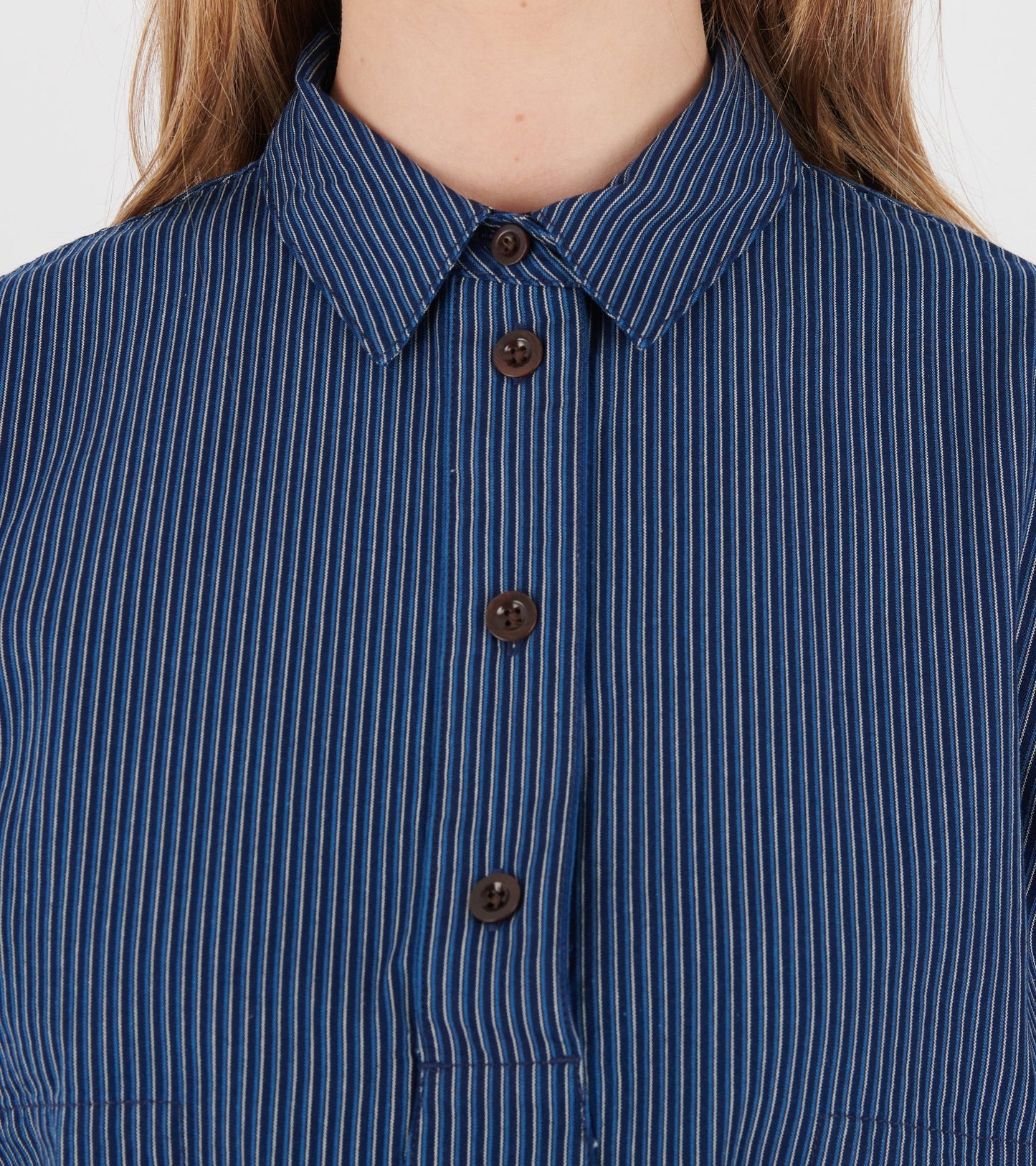 Railroad Stripe Popover Smock Shirt Denim Blue