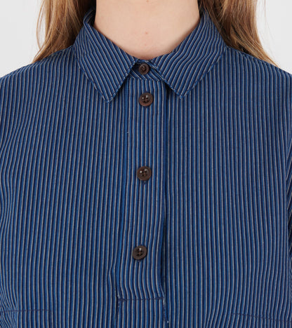 Railroad Stripe Popover Smock Shirt Denim Blue