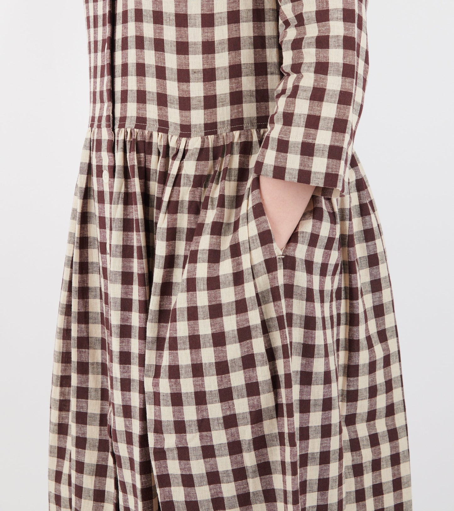 Check Linen Cotton Shirt Dress Dark Chocolate/Ecru