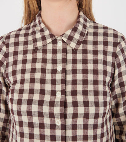 Check Linen Cotton Shirt Dress Dark Chocolate/Ecru