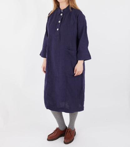 Garment Dyed Linen Tunic Dress Blueberry