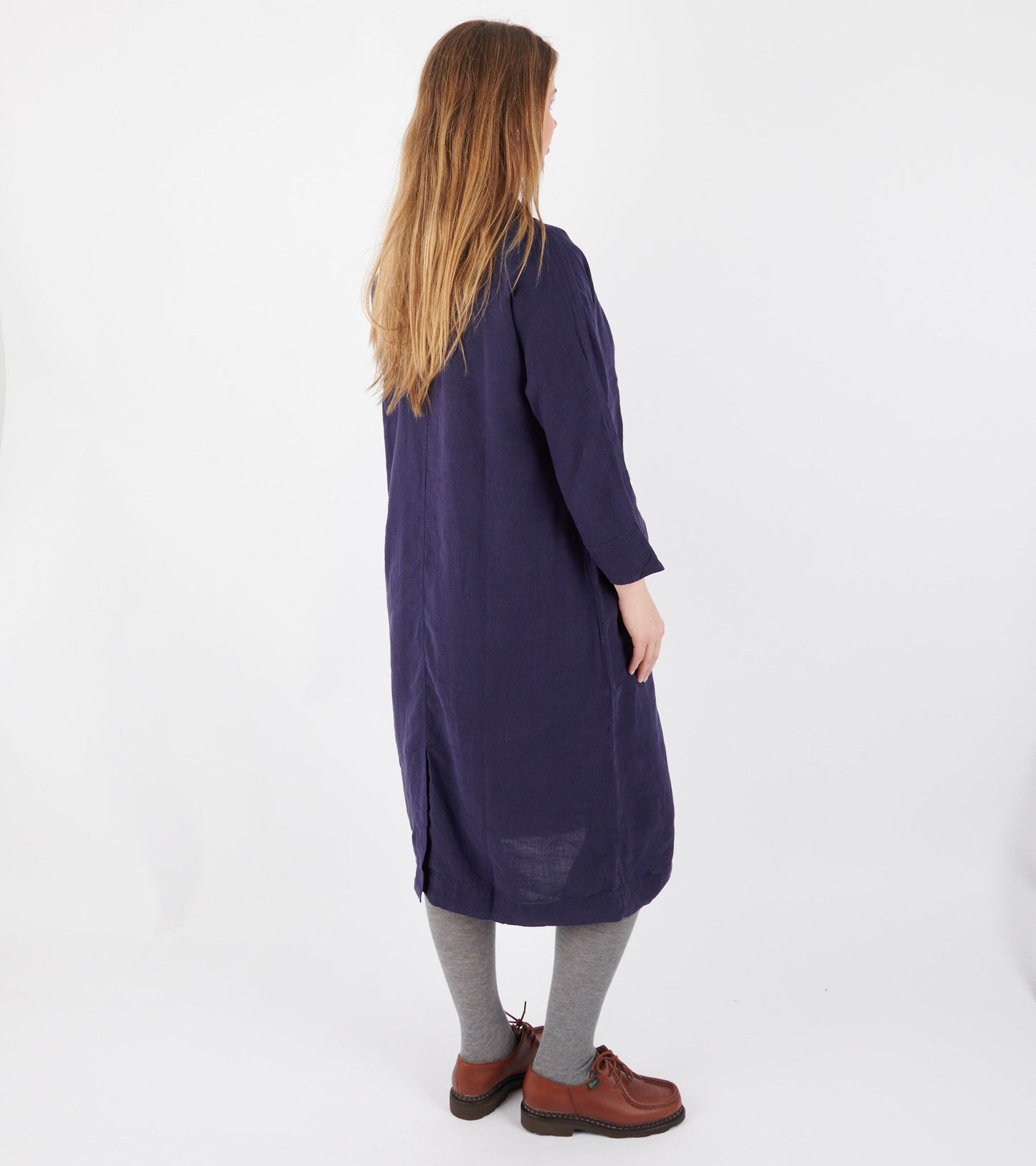Garment Dyed Linen Tunic Dress Blueberry