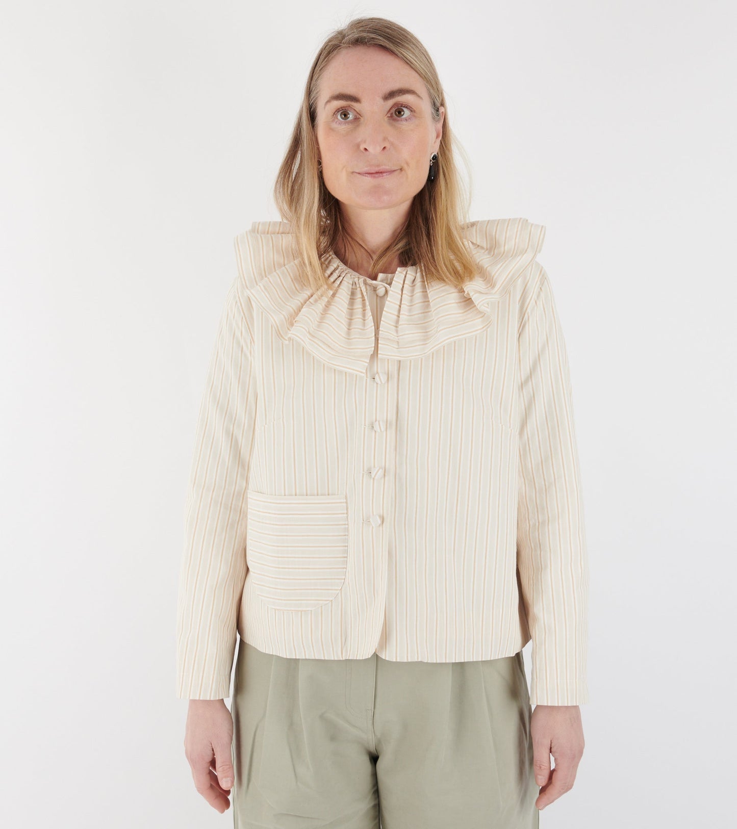 Japanese Mugwasher Stripes Cotton Rowan Jacket Apricot Stripe