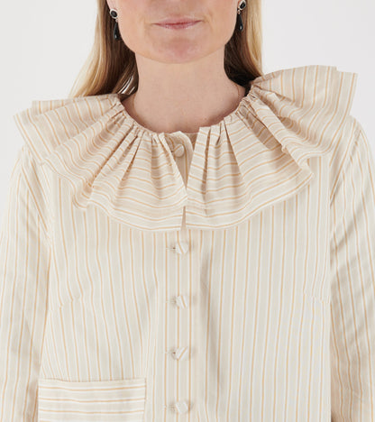Japanese Mugwasher Stripes Cotton Rowan Jacket Apricot Stripe