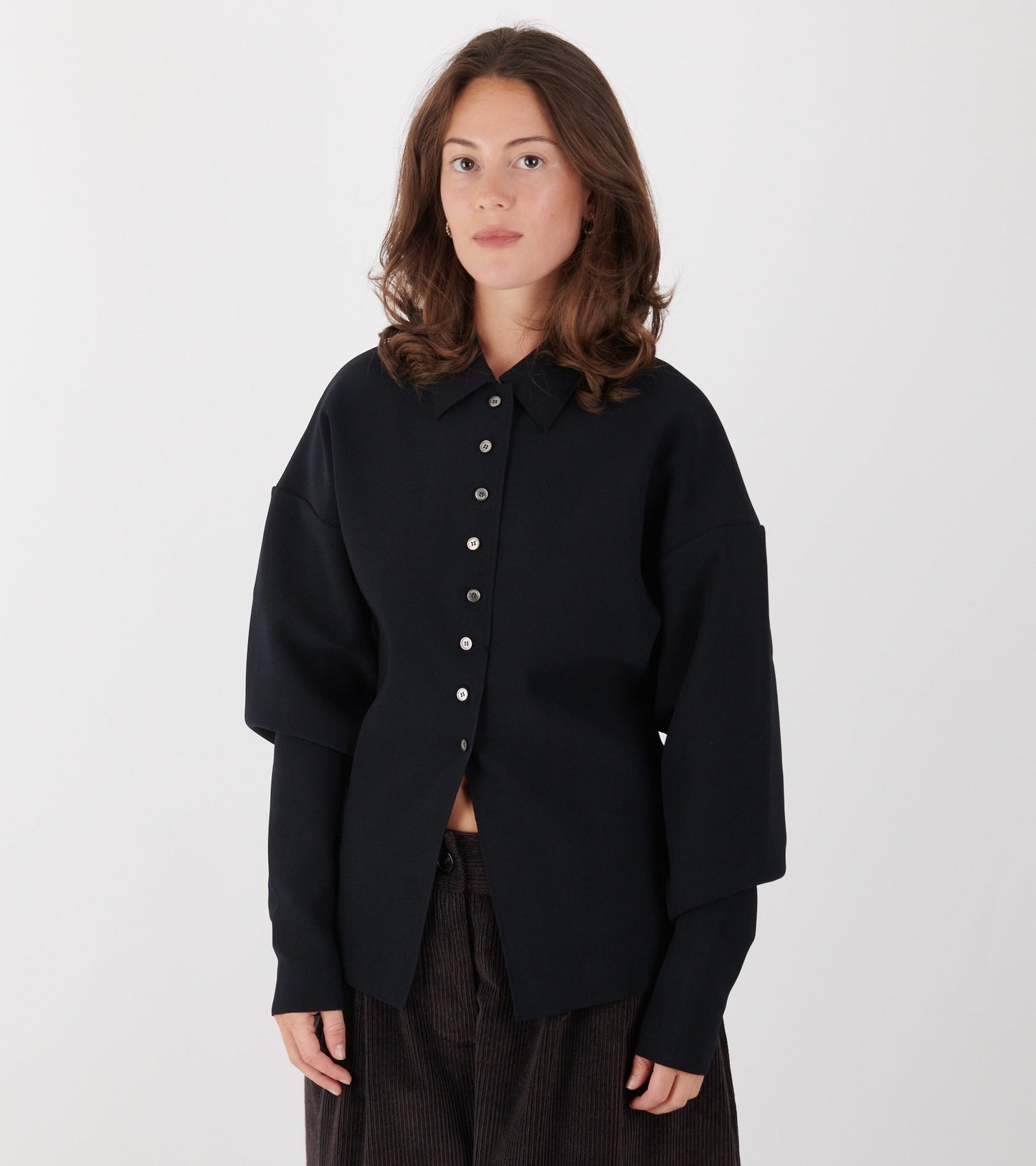 Lay3 Point Collar Cardigan Ink