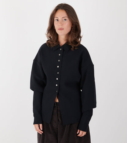 Lay3 Point Collar Cardigan Ink