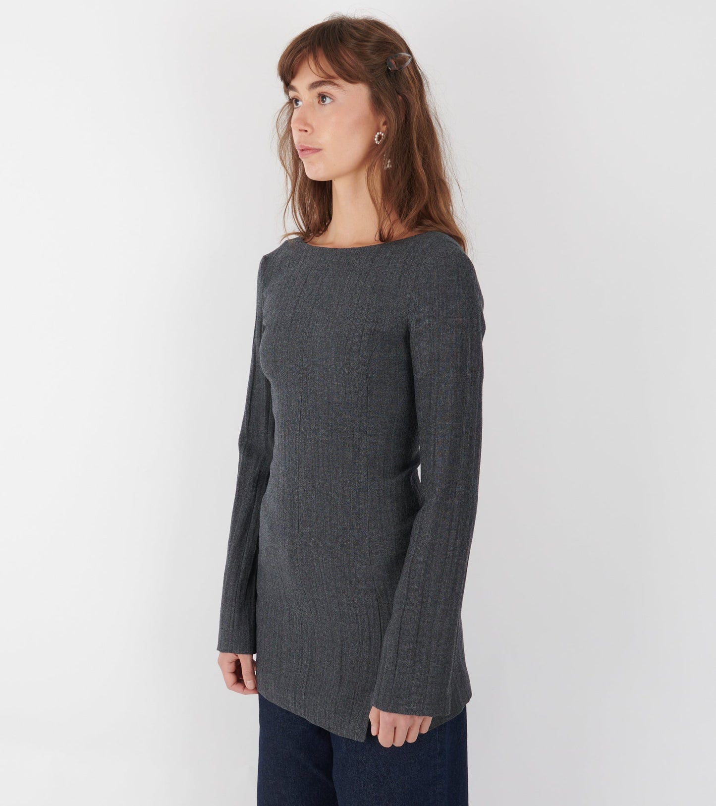 W Firm Dress Stone Grey Plisse Wool