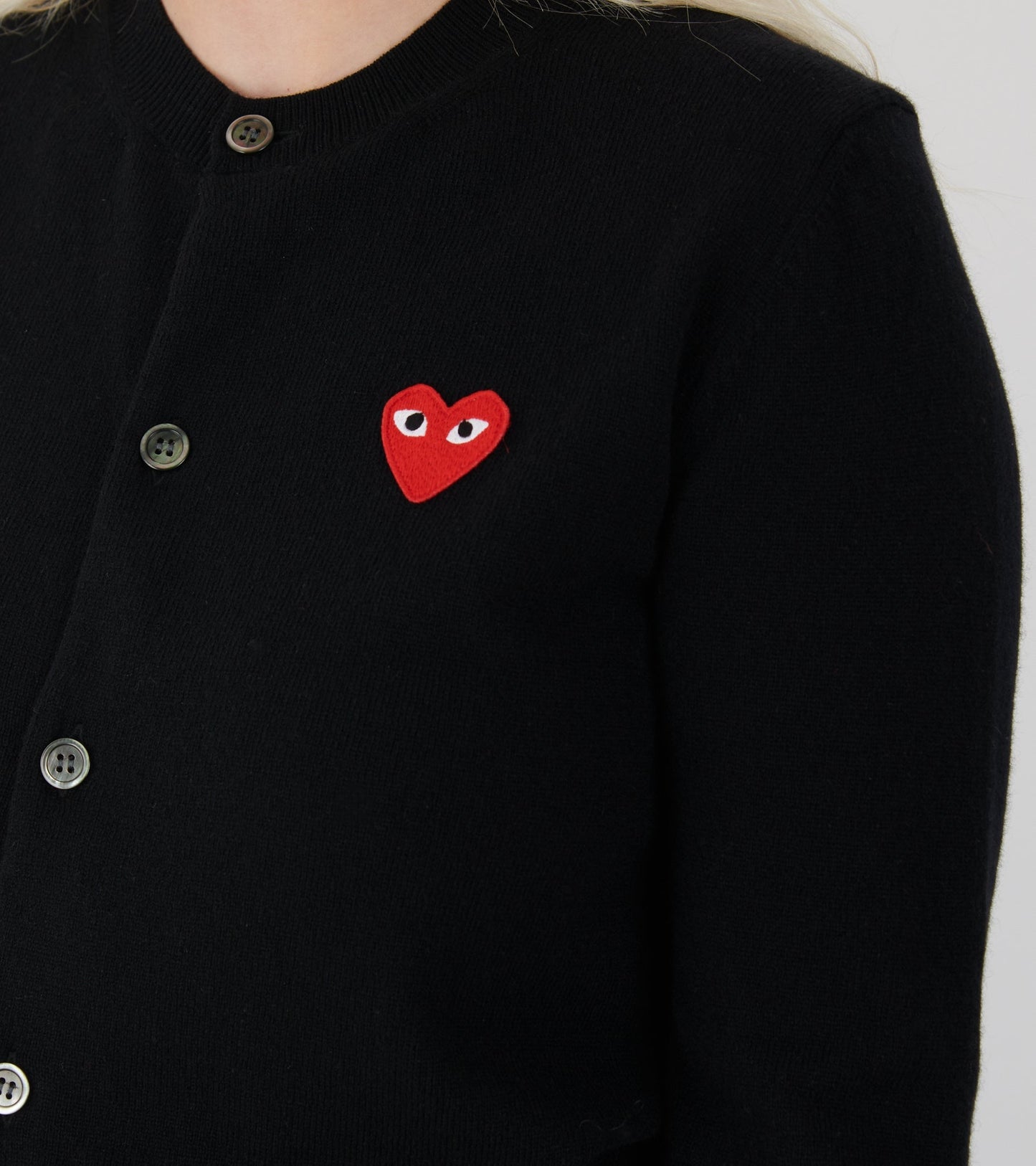 U Red Heart Round Neck Cardigan Black