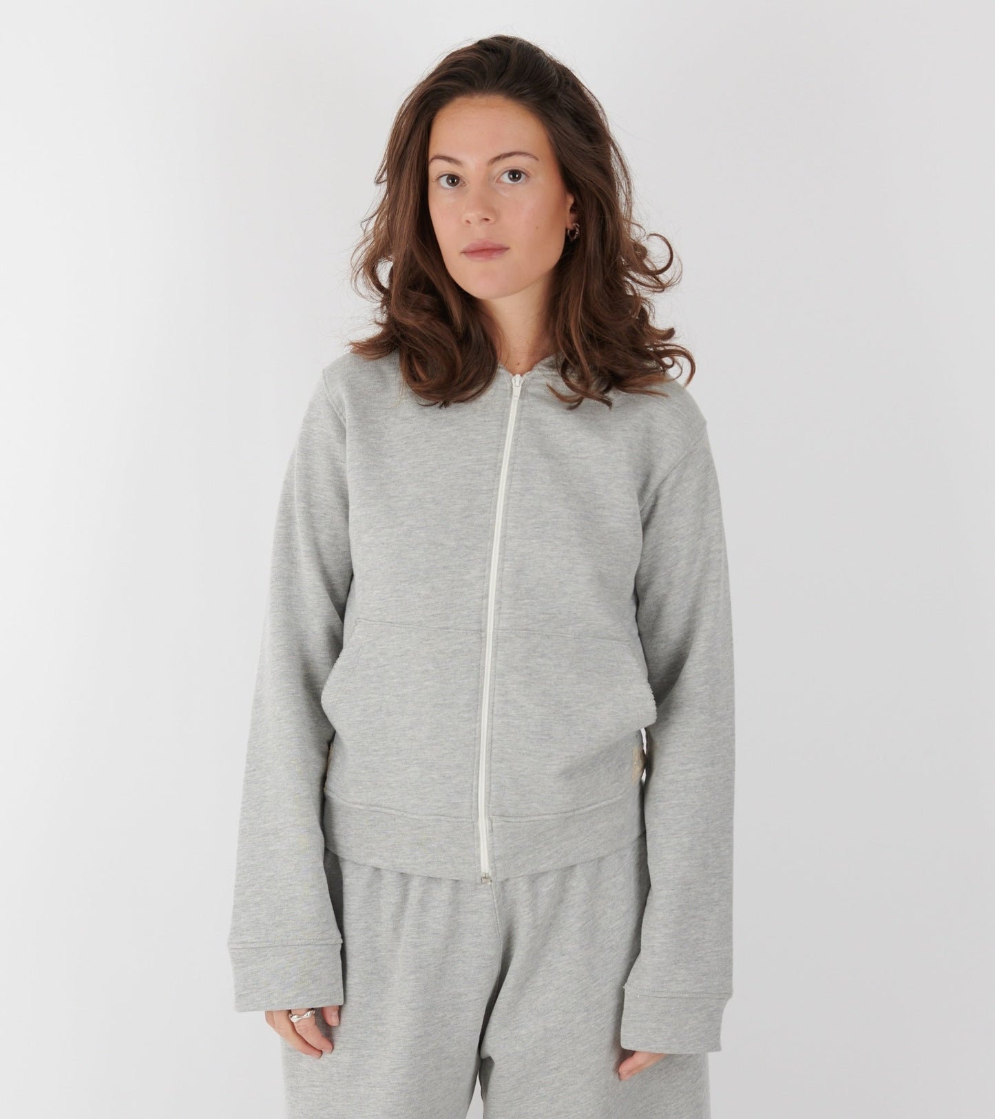 Lace Zip-up Hoodie Light Gray Melange