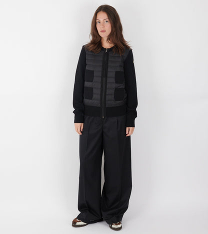 Padded Four Pockets Merino Wool Zip Up Cardigan Black