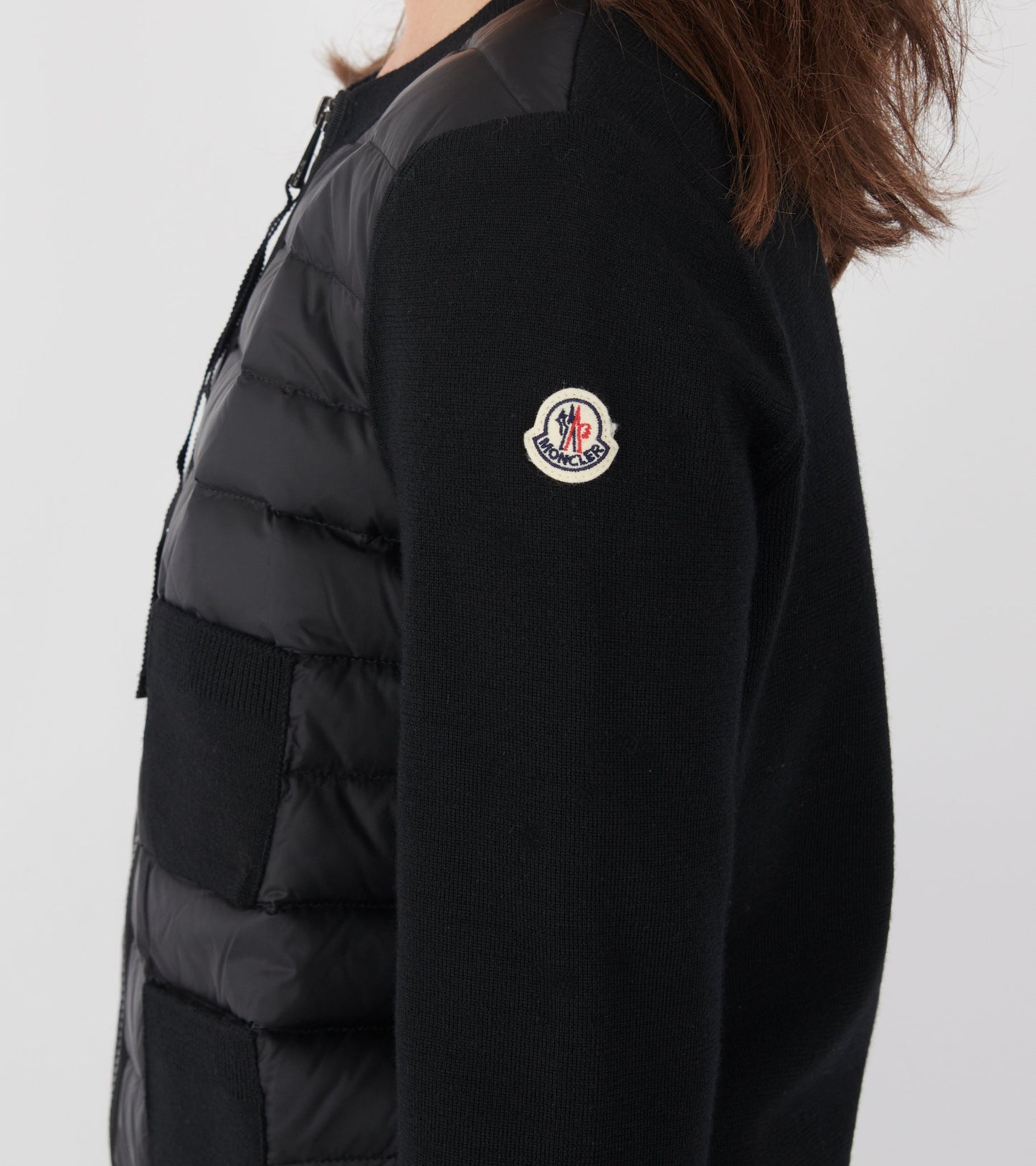 Padded Four Pockets Merino Wool Zip Up Cardigan Black
