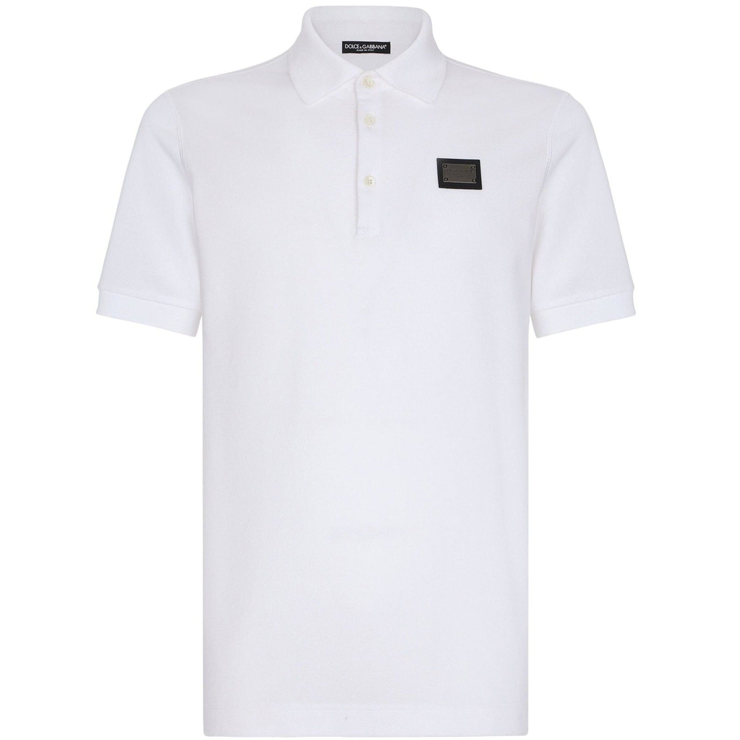 Dolce & Gabbana White Plaque Slim Fit Polo Shirt