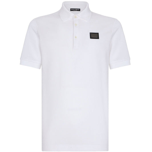 Dolce & Gabbana White Plaque Slim Fit Polo Shirt