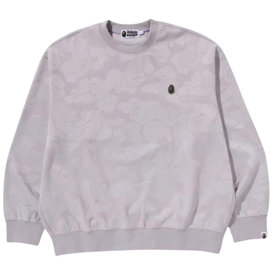 BAPE SOLID CAMO JACQUARD ONE POINT CREWNECK GREY