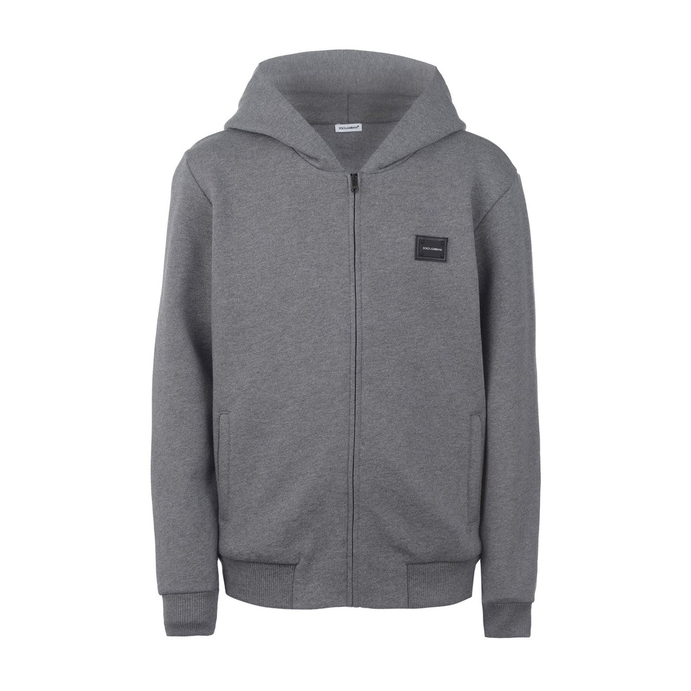 Dolce and Gabbana Grey Plaque Zip Hoodie