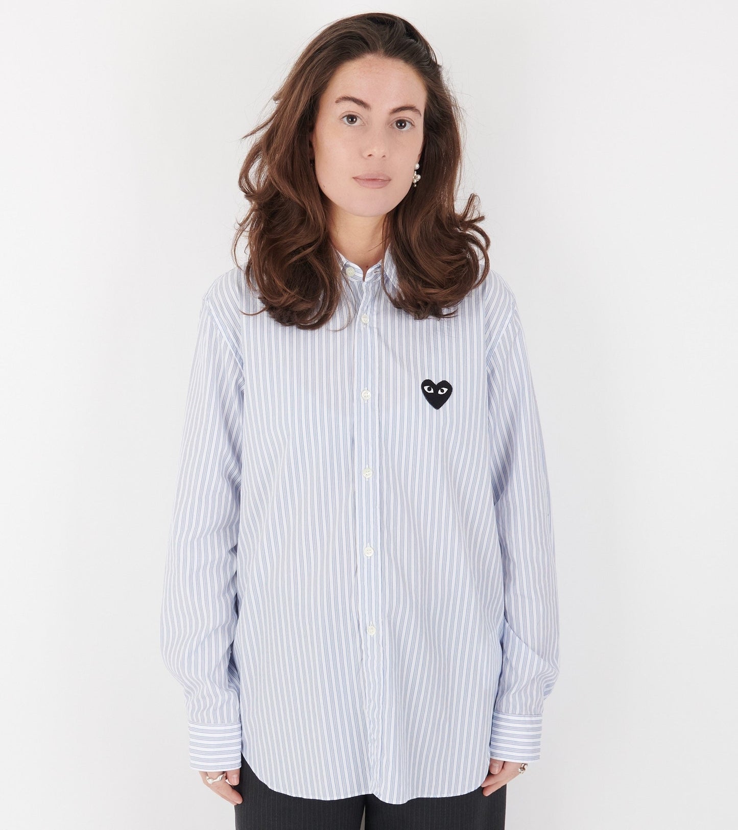 U Black Heart Striped Shirt Blue/White