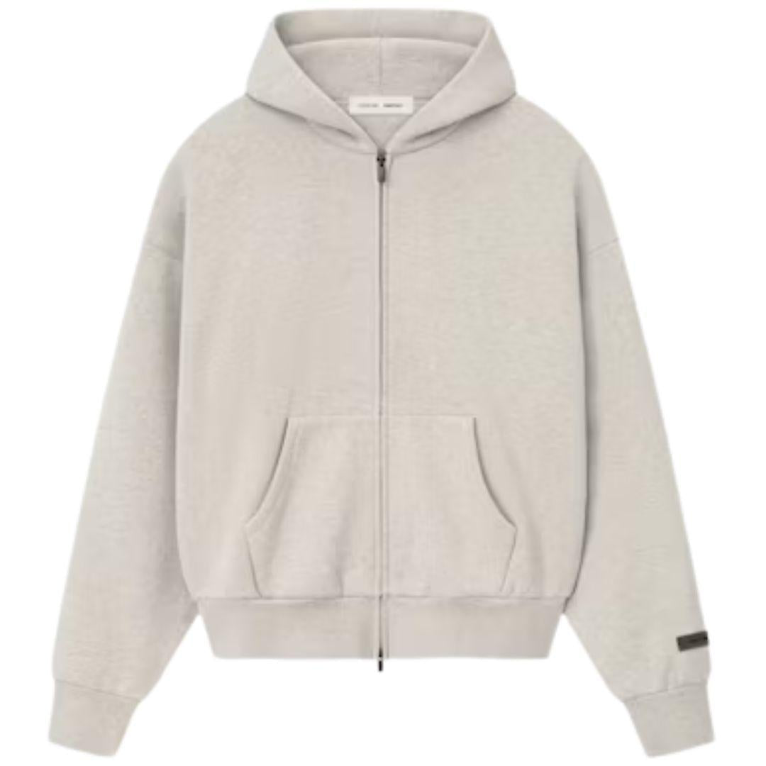 ESSENTIALS FOG CLASSIC FIT ZIP UP HOODIE HEATHER STONE SS25