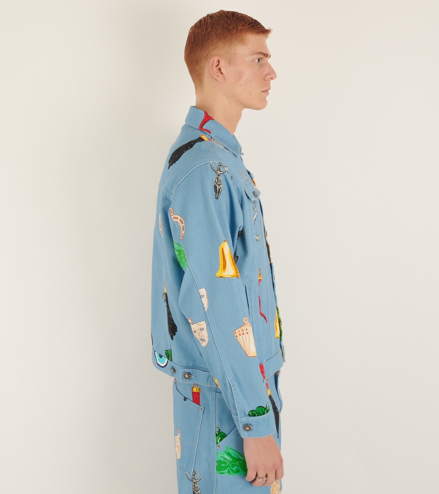 Charm Print Denim Jacket Light Blue