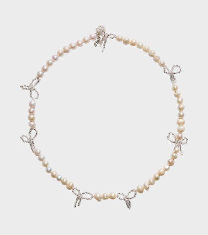 Pearl Multi Bow Necklace White