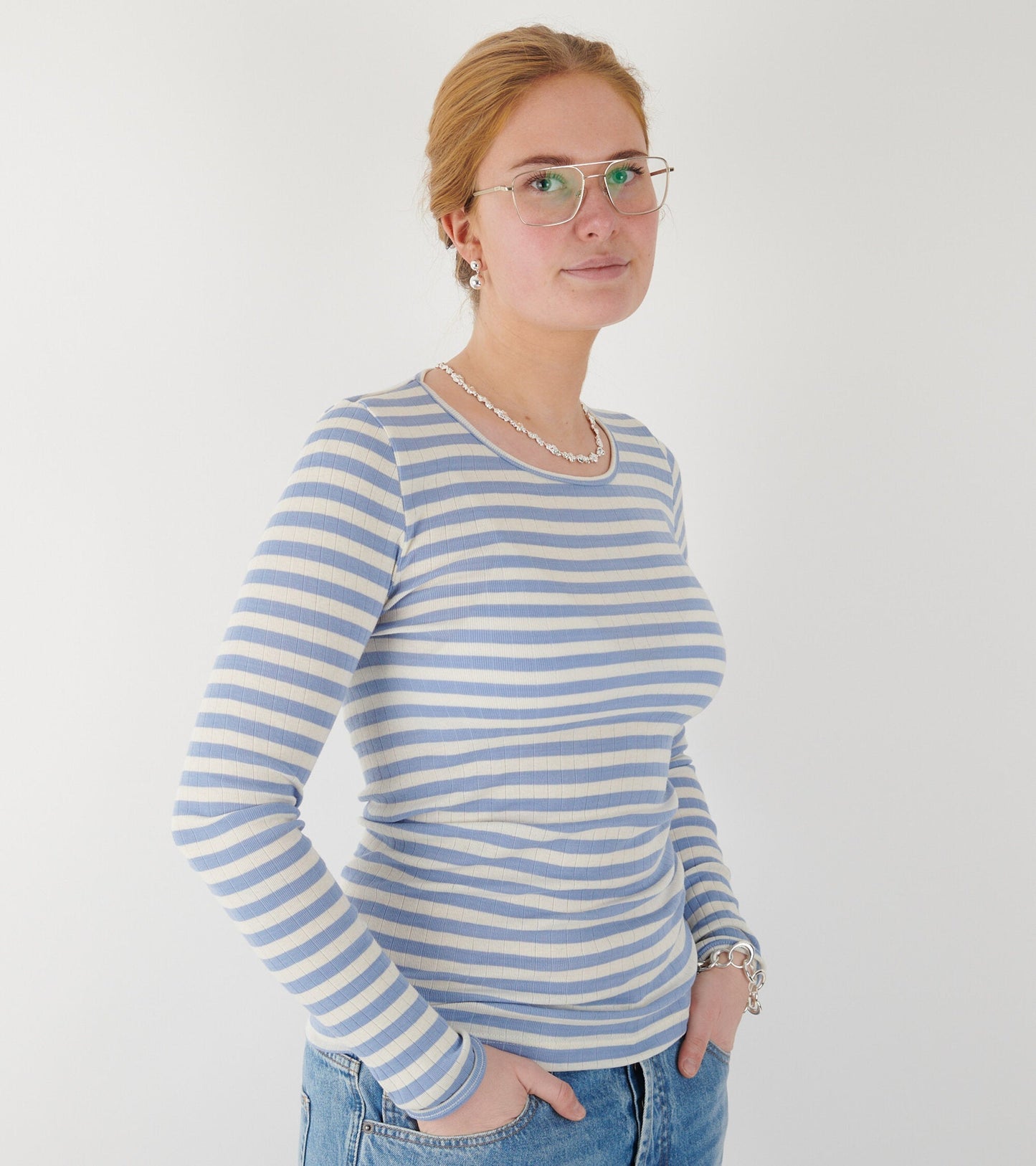 101 Rib Broadway Light Blue/Ecru