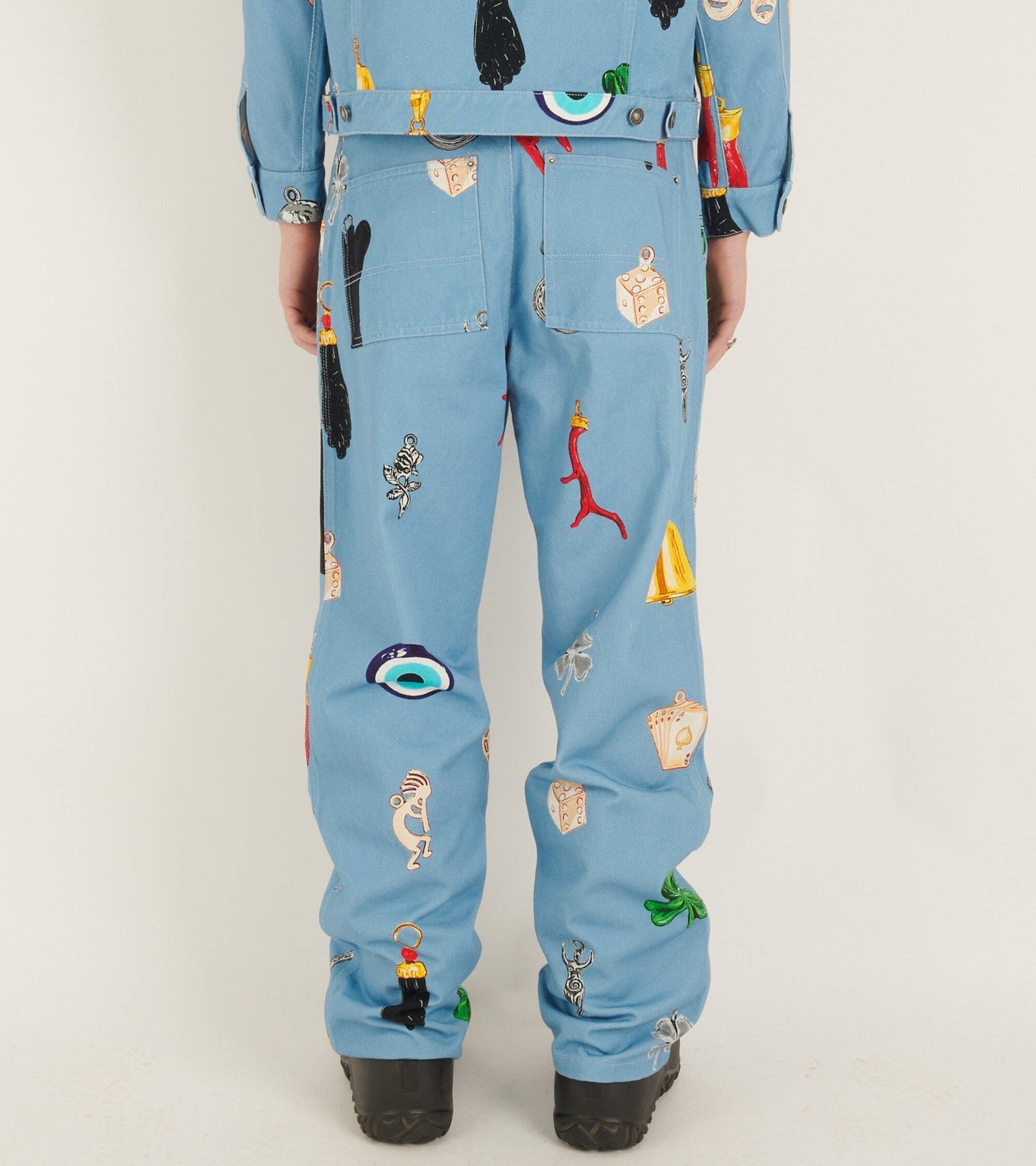 Charm Print Denim Pants Light Blue