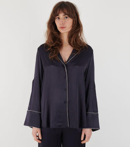 Phoebe Satin Shirt Midnight