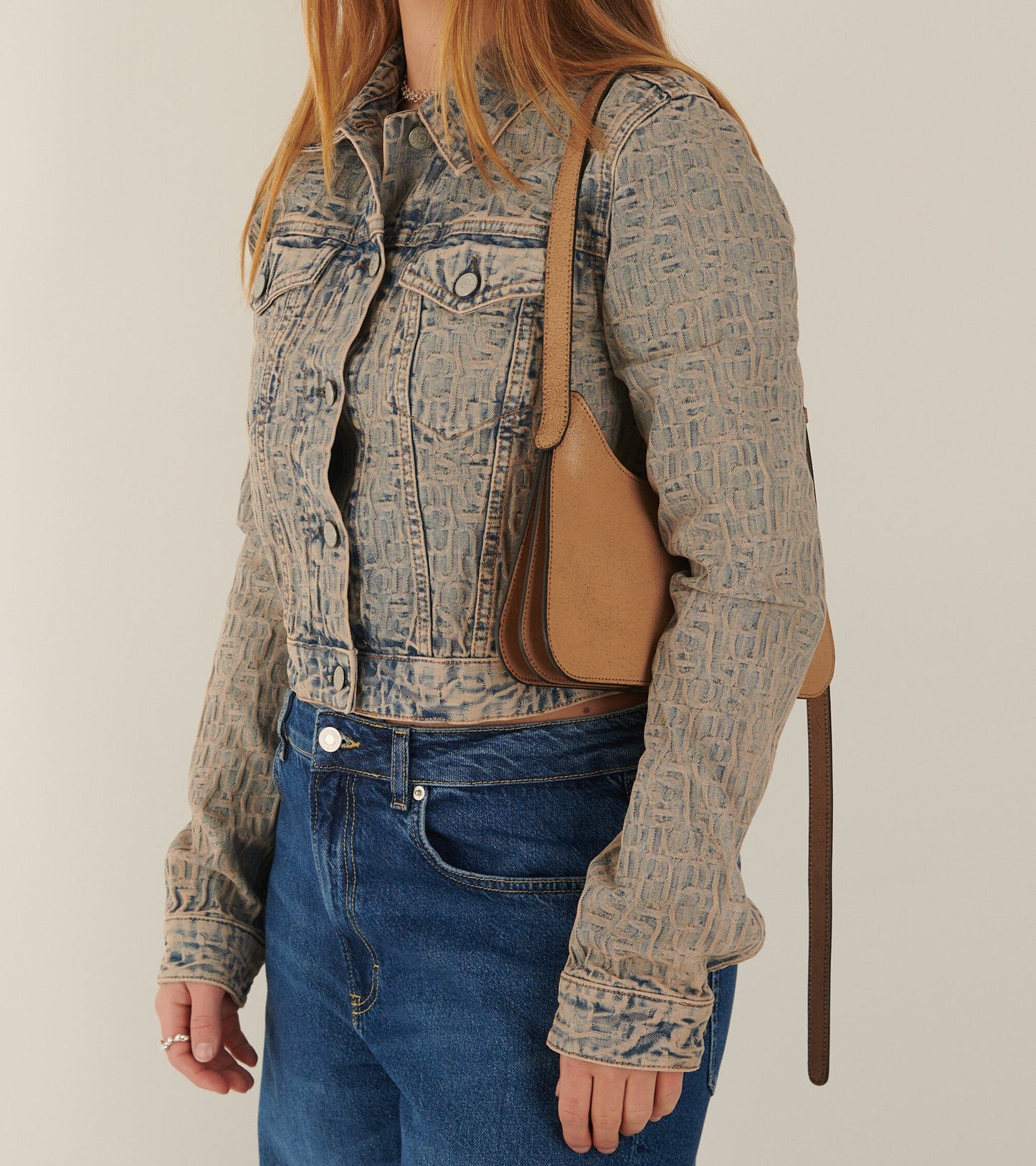 Cropped Monogram Denim Jacket Blue/Beige