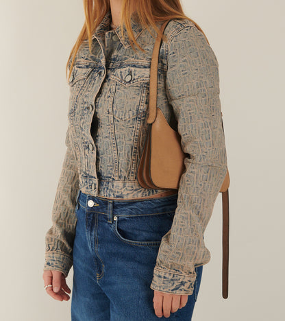Cropped Monogram Denim Jacket Blue/Beige