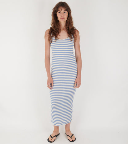 101 Strap Rib Dress Light Blue/Ecru