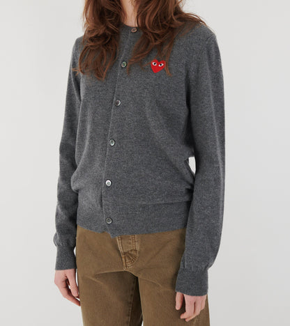 U Red Heart Round Neck Cardigan Grey