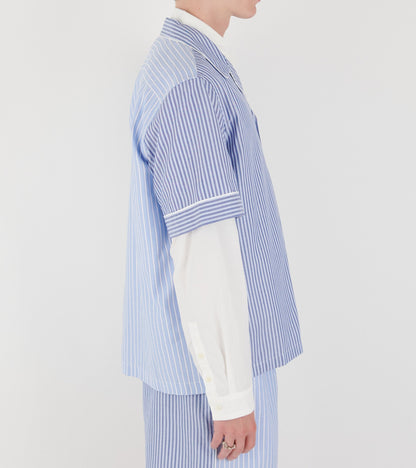 Wall Street Short Sleeve Shirt Blue Stripes One