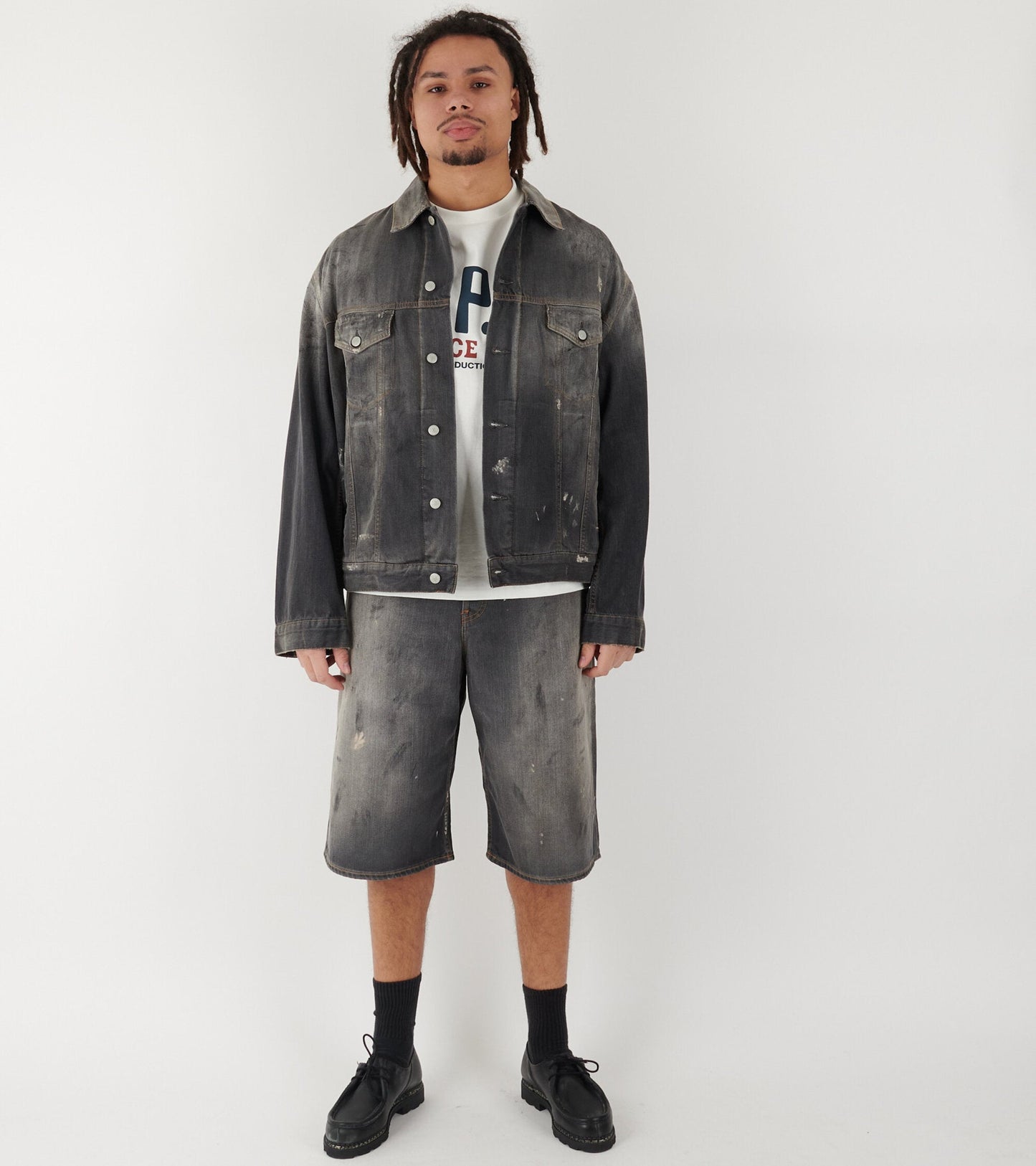Distressed Baggy Denim Shorts Black