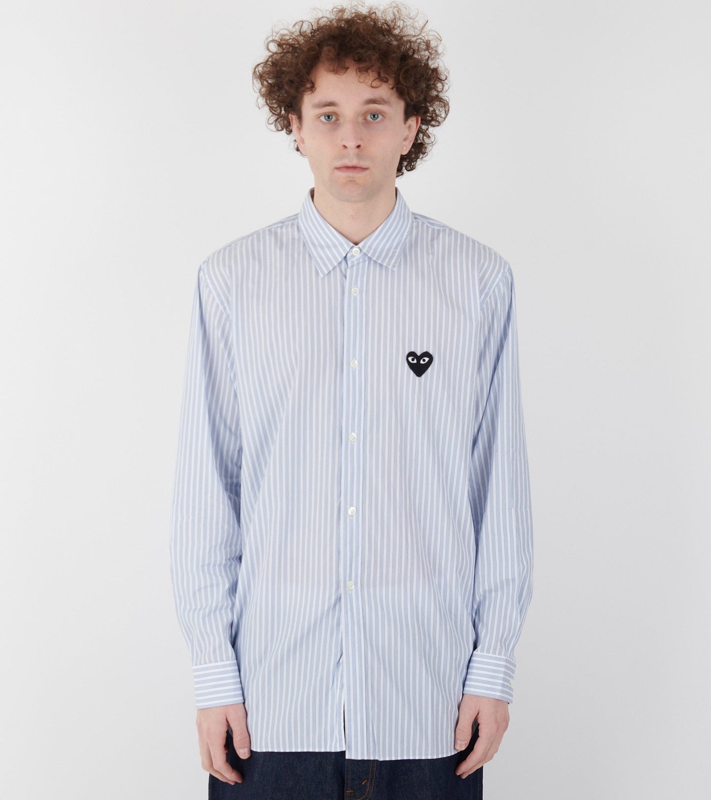 U Black Heart Striped Shirt Blue/White