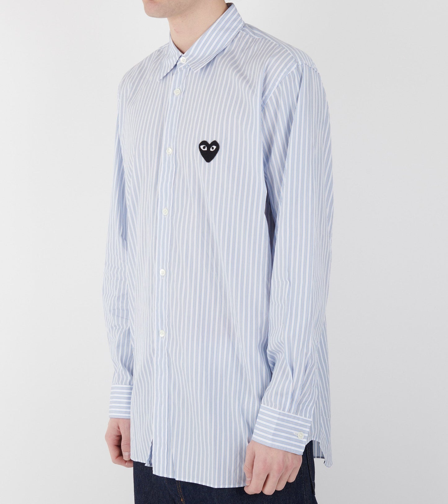 U Black Heart Striped Shirt Blue/White