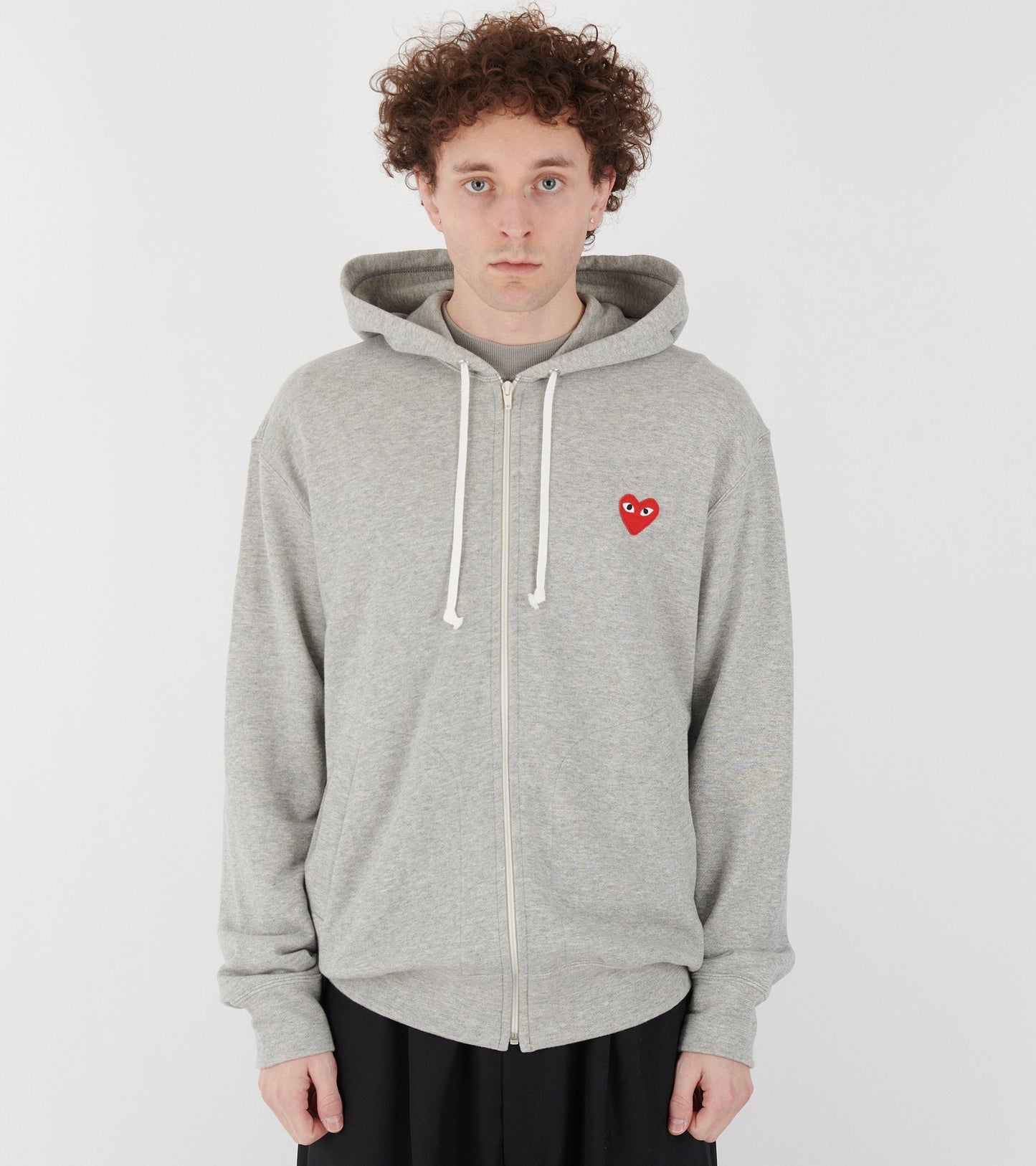 U Red Heart Zip Hoodie Grey