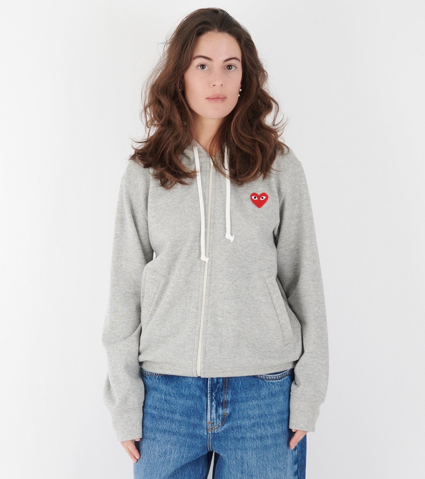 U Red Heart Zip Hoodie Grey
