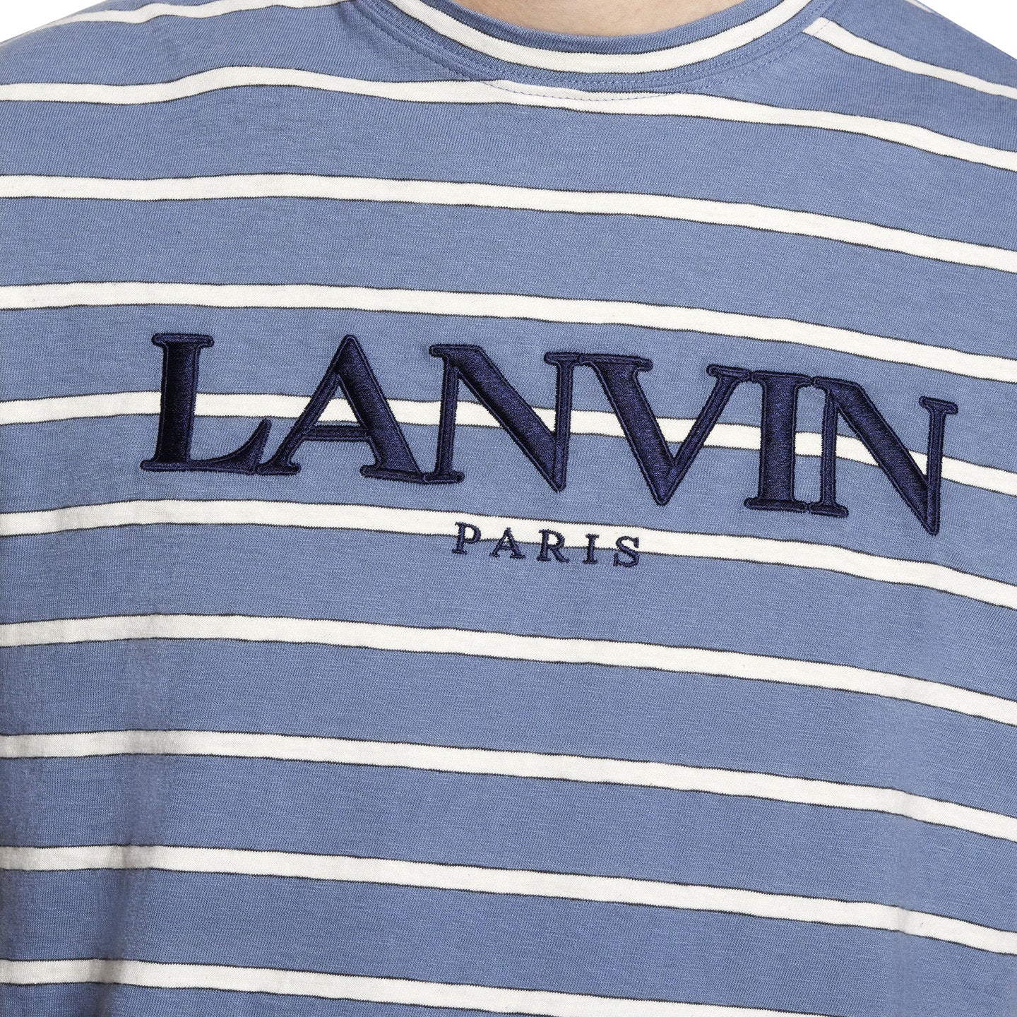 Lanvin Blue Striped Embroidered Logo T-Shirt