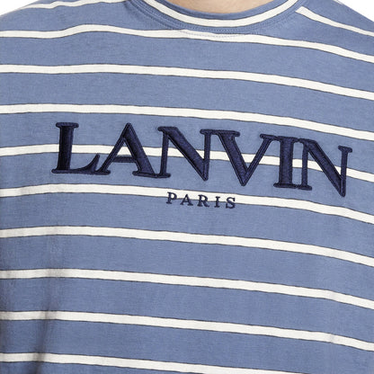 Lanvin Blue Striped Embroidered Logo T-Shirt