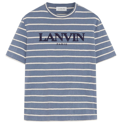 Lanvin Blue Striped Embroidered Logo T-Shirt